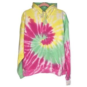 🍭SPIRAL🍭 Dreamsicle L Tie Dye Hoodie Pink Green Yellow Oversized *defect*